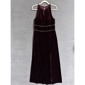 Oleg Cassini Gown 12 Wine Velvet‎ Halter Maxi Dress Formal Evening Holiday Glam